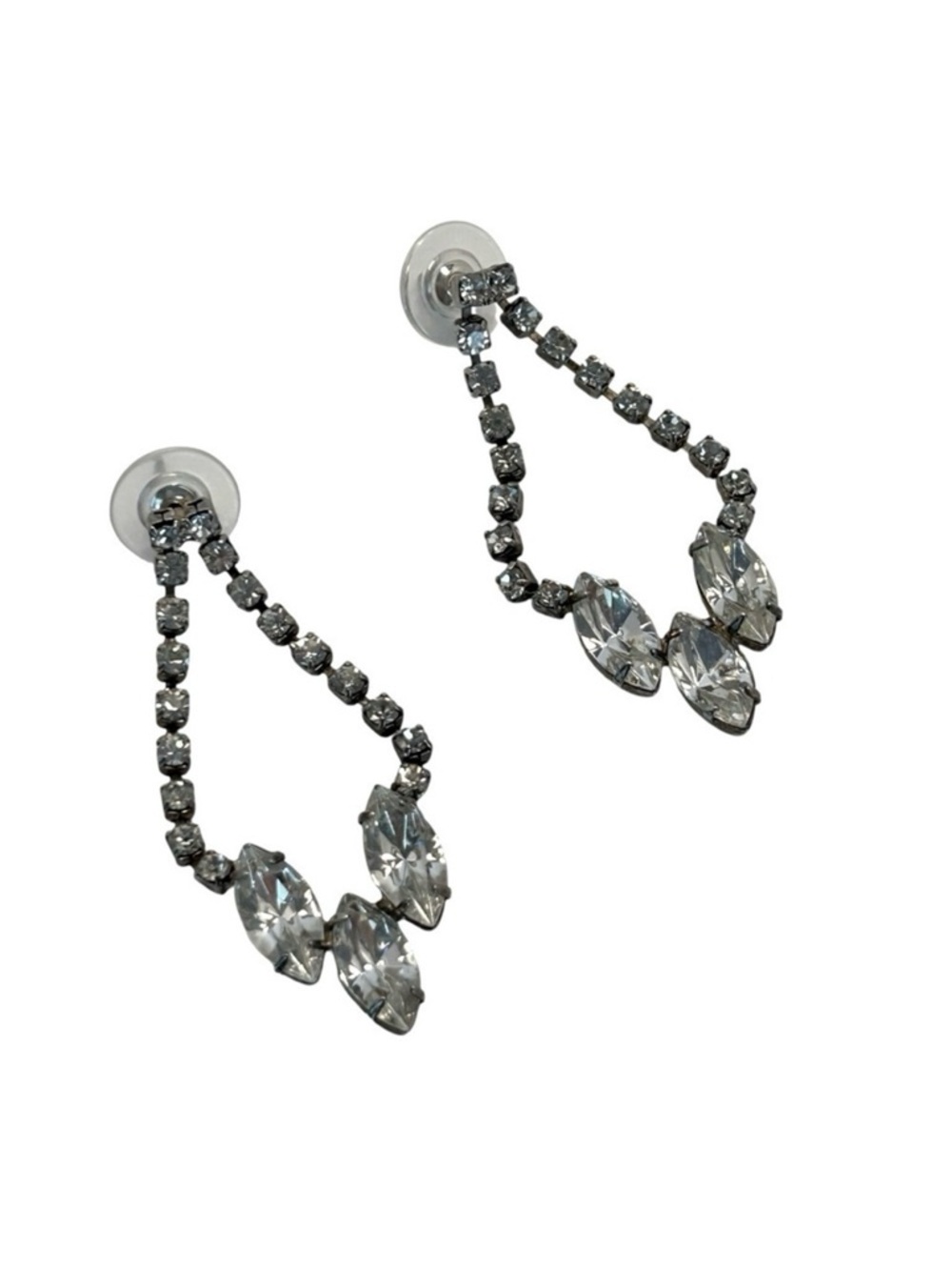 VINTAGE EARRINGS Pierced Ear posts Rhinestones Dangling Silver color OS fits all